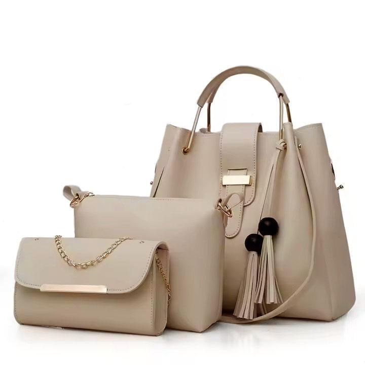 Stylish Pink Leather Hand Bag Set - 3 Pcs for Girls