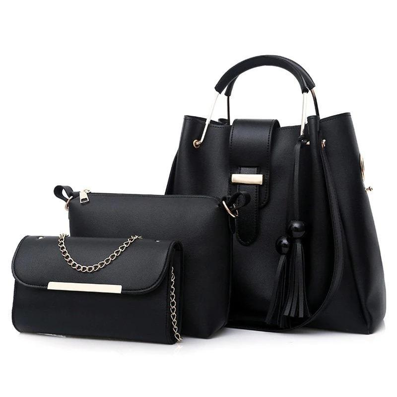 Stylish Pink Leather Hand Bag Set - 3 Pcs for Girls