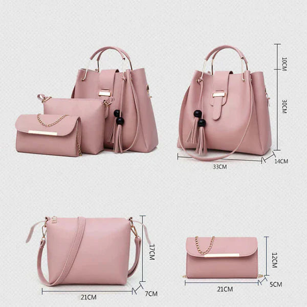 Stylish Pink Leather Hand Bag Set - 3 Pcs for Girls