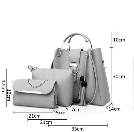Stylish Pink Leather Hand Bag Set - 3 Pcs for Girls